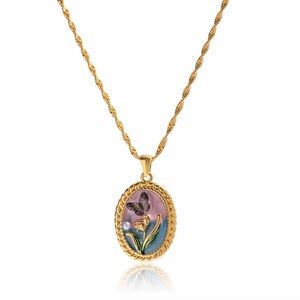 18K Gold Plated Vintage-Inspired Butterfly Flower Pendant Necklace